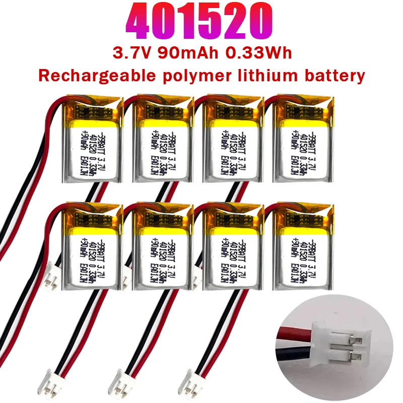 

401520 3.7V Battery 90mAh lipo Rechargeable Polymer Lithium Batteries for Bluetooth Headset Wireless Mouse Handheld Mini Fan