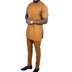Ensemble de Vêtements Africains pour Homme, Chemise à Manches Courtes, Patch Surintendant ser, Couleur Unie, Cool, InjCotton, Pantalon Garanti, Tenue de Mariage