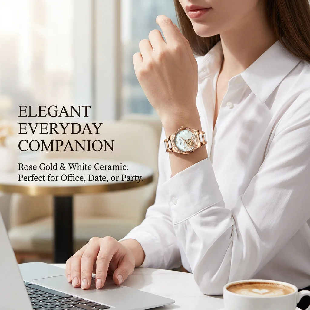 1pcs Women's white dial alloy strap vintage fashion skeleton gear luxury details Mechanical Watch for business party holiday