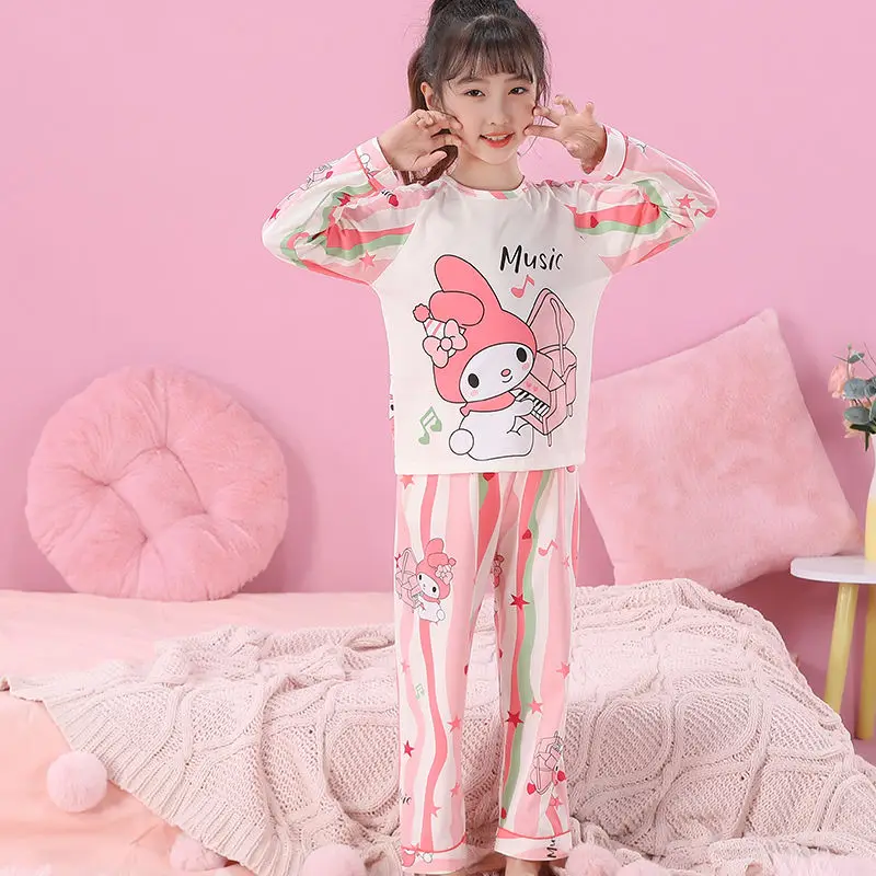 

New My Melody Anime Kawaii Sanrio Long Sleeved Hoodie Pants Cute Cartoon Children Pajamas Home Wear Clothes Gifts for Kids