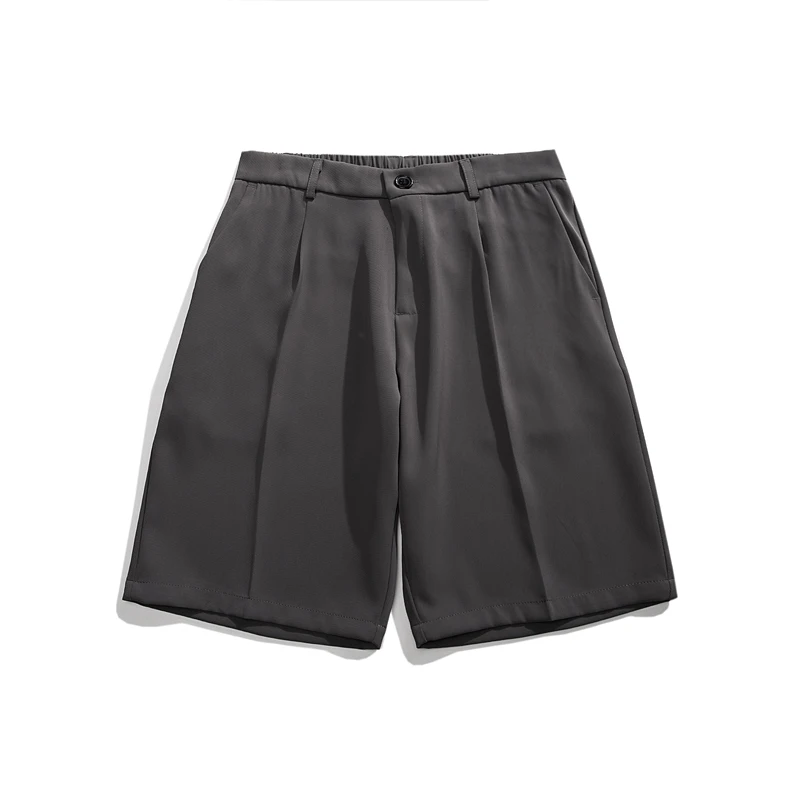 Pantalones cortos de verano para hombre, traje corto hasta la rodilla de corte recto, pantalón liso negro gris, ropa para estudiantes, pantalones cortos informales finos y sedosos para hombre