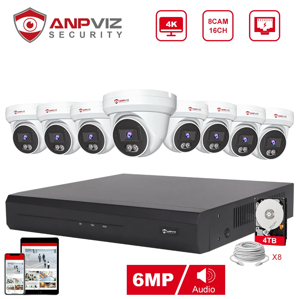 

Anpviz NVR 16CH NVR 6MP POE IP Camera System Outdoor CCTV Video Security Surveillance Kit IP66 IR 30m Humanoid vehicle Detection