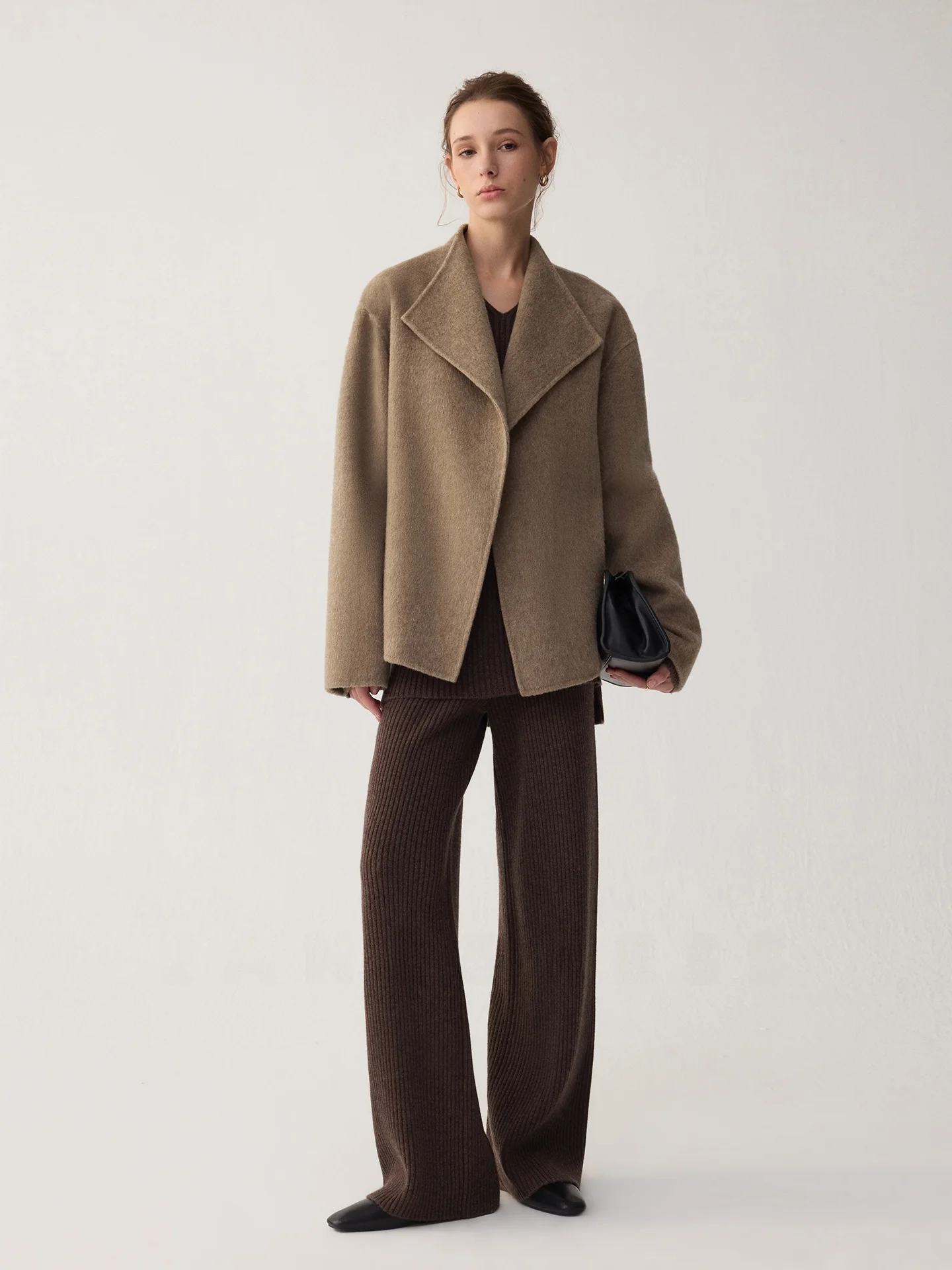 

Пальто JANEON из двусторонней шерсти и шелка с воротником-стойкой и поясом для женщин, осенне-зимняя верхняя одежда