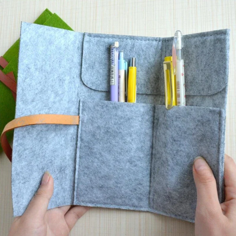 Felt Large Capacity Pencil Bag Stationery Holder Fountain Pen Case Simple Style Student Zipper Pencil Pouch School Supplies