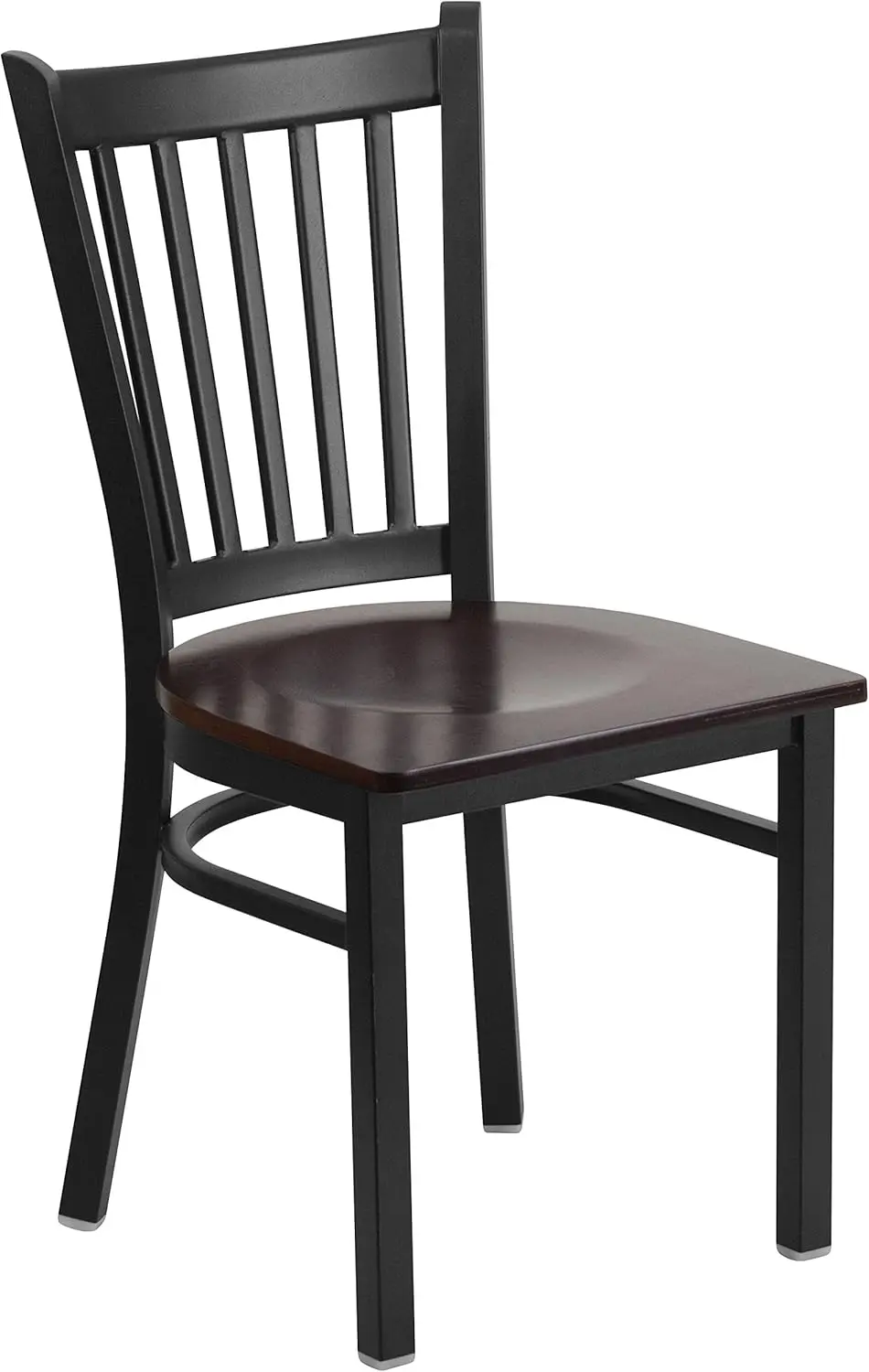

Black Metal Restaurant Chair with Walnut Wood Seat, Durable and Stylish for Dining Areas
