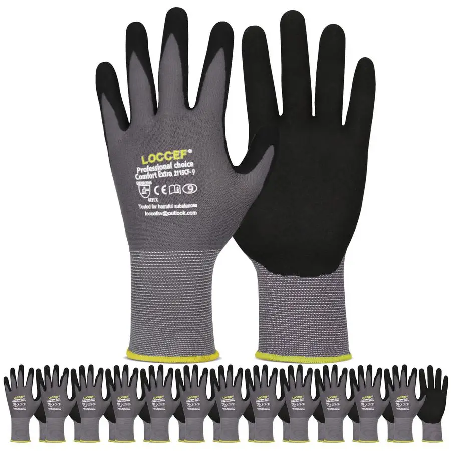 

Work Gloves MicroFoam Nitrile Coated6 Pairs,Seamless Knit Nylon Gloves,Gray Work gloves