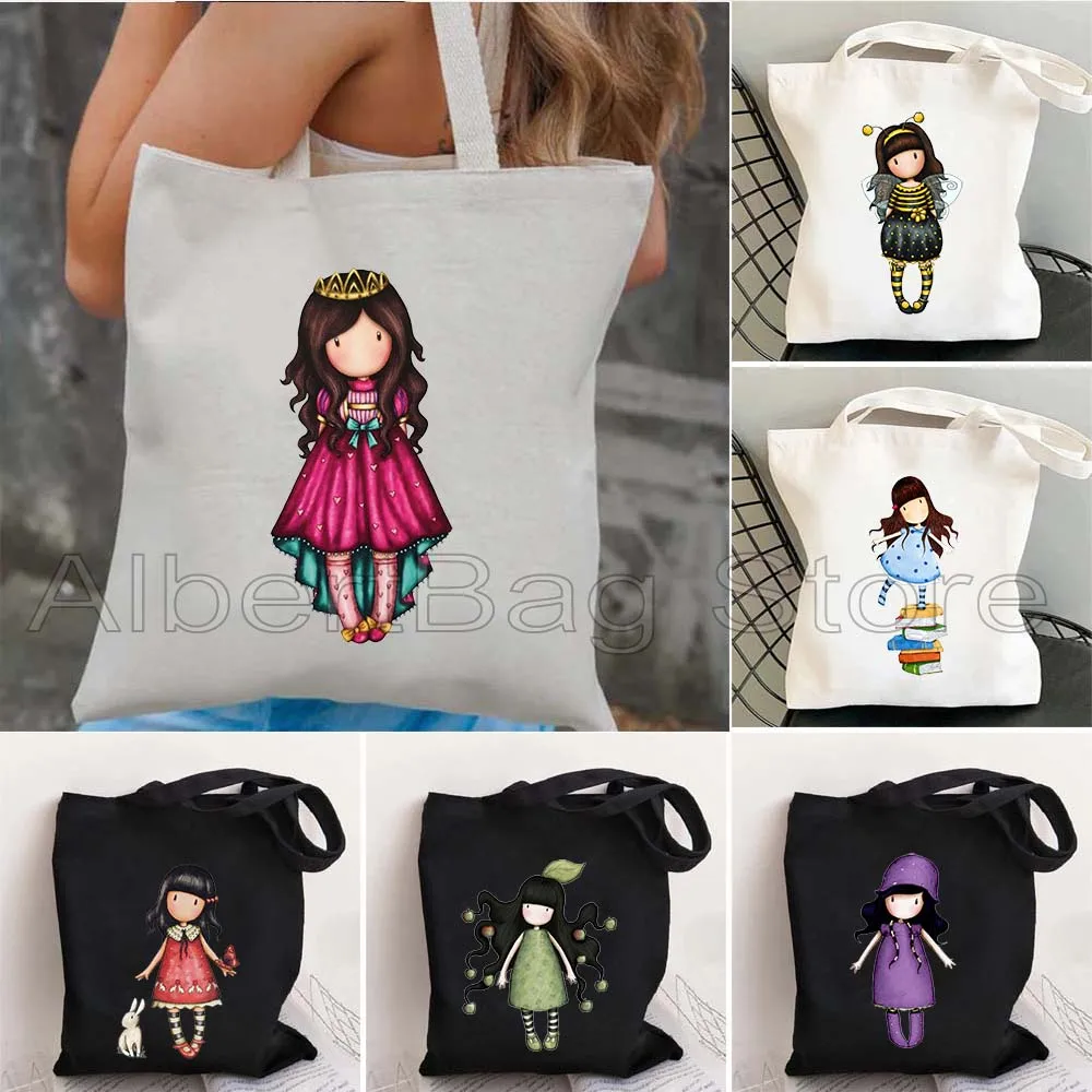 Lovely Cartoon Girl Santoro Books Lover Gorjuss Little Girl Doll Cute Gifts Women Totes Shopping Bag Shoulder Storage Handbag