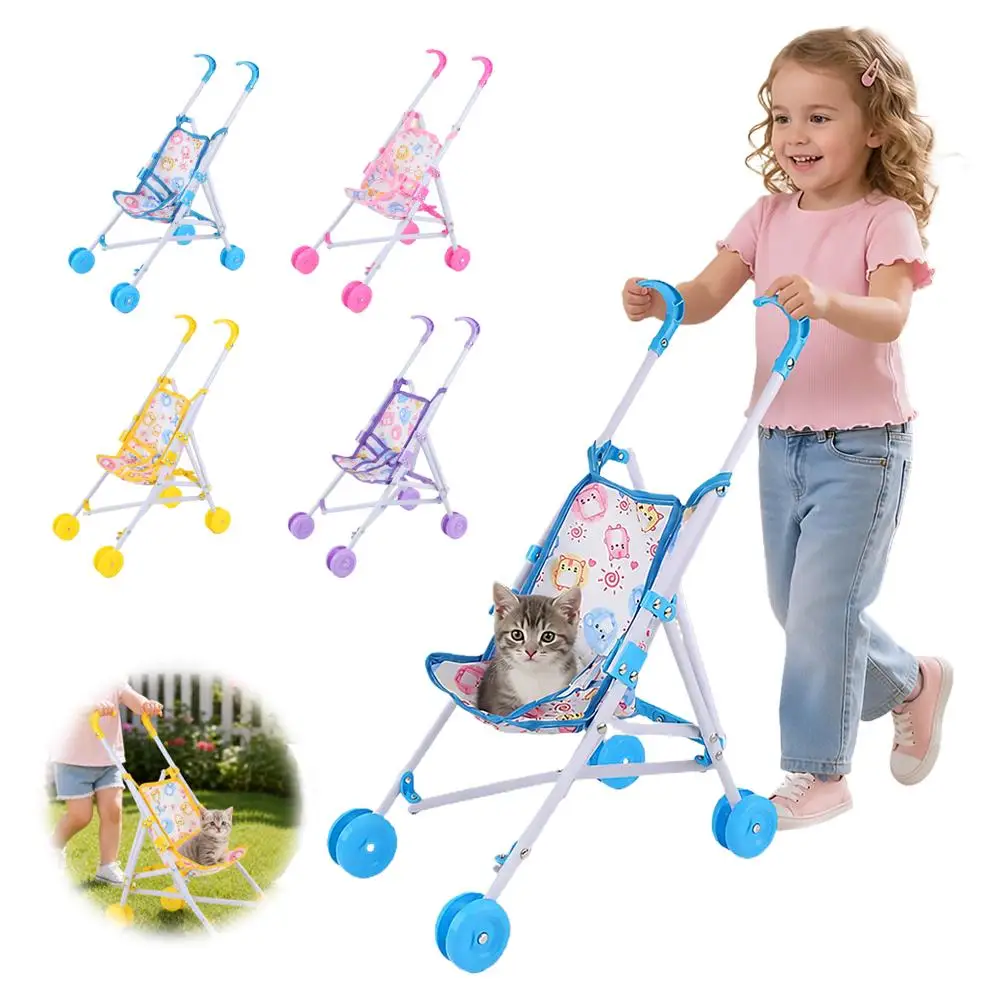 Foldable Doll Stroller Toy Realistic Mini Baby Push Cart Educational Pretend Play Doll Carriage For Girls Kids Role Play Gift