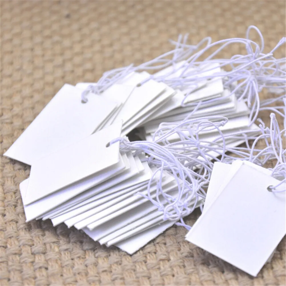 100pcs Price Label Tags String Tie Watch Jewelry Display Merchandise Price Label Paper Cards Rectangular Blank Price Tag