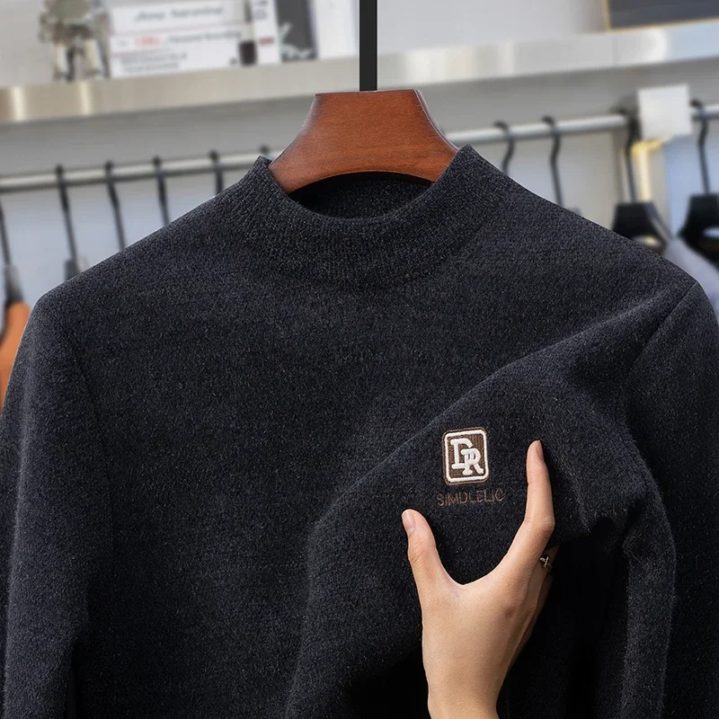 

2025 New Mink Fur Sweater Men's Semi High Neck Thickened Trendy Brand Autumn and Winter Cashmere Knitted Base Sweater