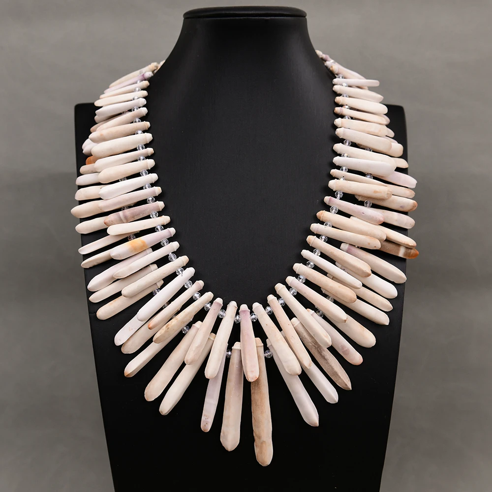 

GG 2 Rows Top-Drilled White Branch Ocean Sea Bamboo Clear Crystal Huge Necklace