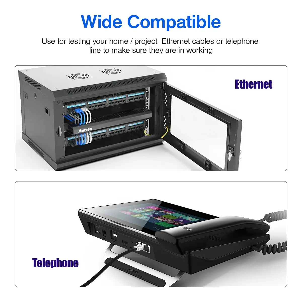 AMPCOM Network Cable Tester LAN Wire Tester Tool Networking Tool Ethernet Cable Repair For RJ45 RJ11 RJ12 CAT5 CAT6 CAT7 CAT8