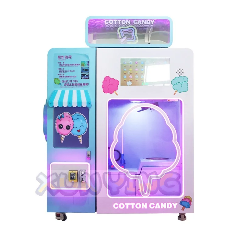 2024 New Commercial Coin Operated Flower Marshmallow Sugar Electric Making Automatic Cotton Candy Vending Machine