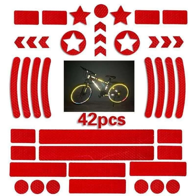 42Pcs/set Self-adhesive Reflective Stickers Wheel Hub Rim Reflectors Tape Roadway Night Safety Strip For MTB Scooter Helmet Body