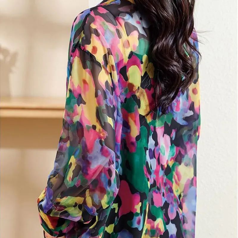 Female Clothing Camouflage Printed Blouse Stylish Contrasting Colors Spring Autumn Pockets Spliced Casual Single-breasted Shirt