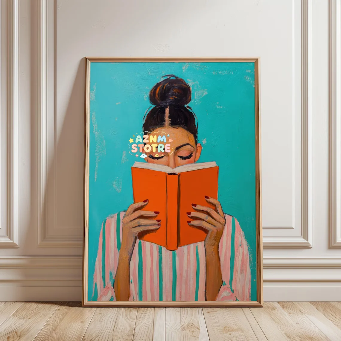 Reading Woman Art Print | Book Poster | Feminine Cozy Wall Art | Bold Orange Art Print | Abstract Contemporary Portrait Art