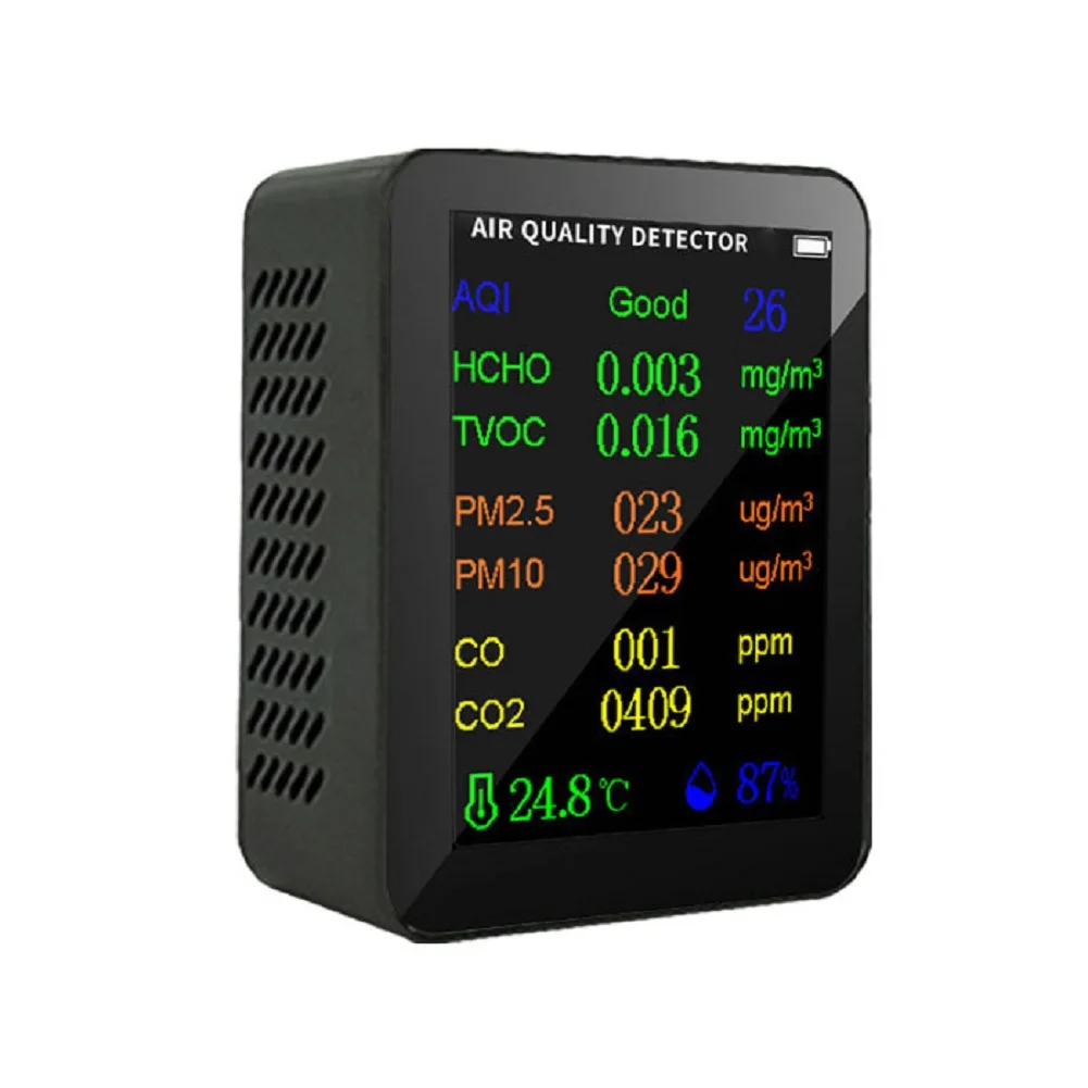 

Indoor Air Quality Meter Portable 10in1 Detector TFT Lor Display PM2.5 PM10 HCHO AQI Temperature Humidity Tester For Home,office