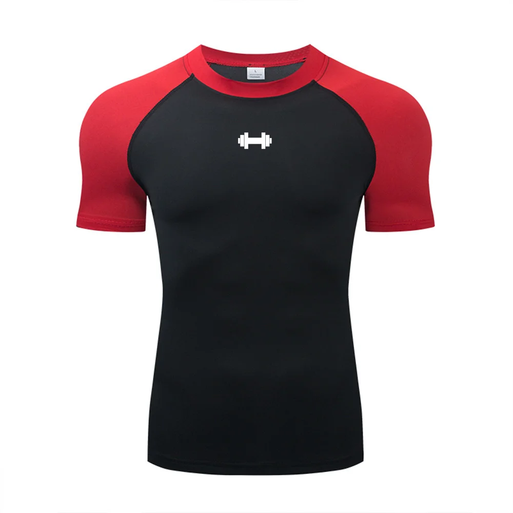 Compression T-Shirt Men's Summer Sportswear Running T-Shirt Elastic Quick Drying Sports Top T-Shirt Gym Dumbbell Exercise Shirt