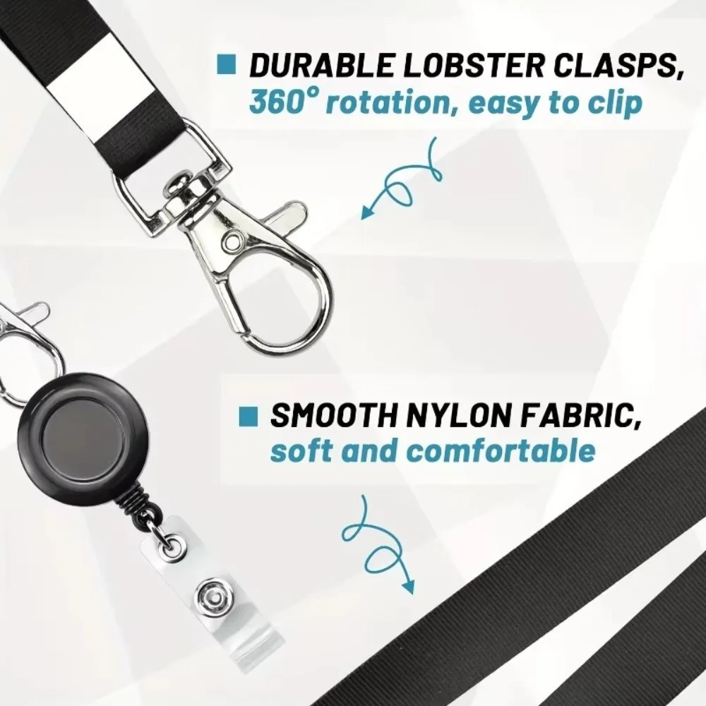 Durable Work Card Holder Retractable Black Lanyard Key Holder Waterproof with Hanging Rope Keychain Nurse Accessories