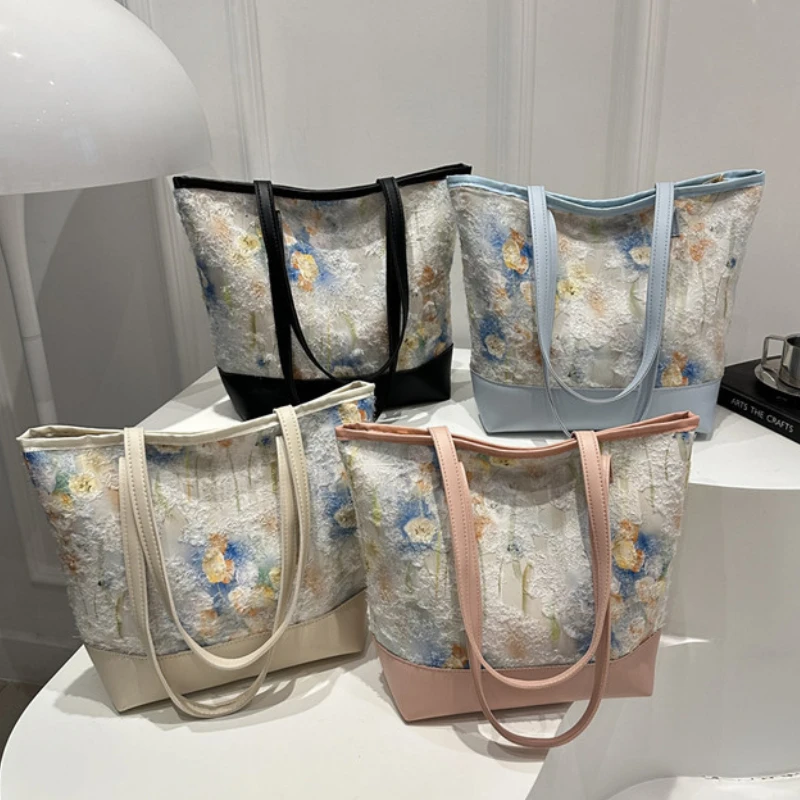 

Lace Small Flower Tote Bag Hand-held Bag Large Capacity Shoulder Chinese Style Armpit Bag Женская Сумка