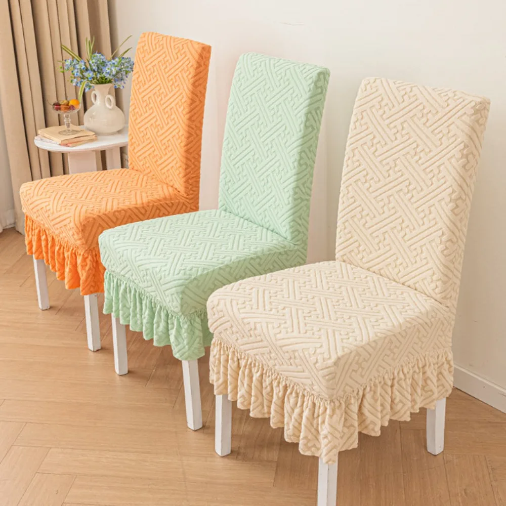 New Skirt Dining Chair Cover Elastic Soft Anti-dirty Stool Slipcover Jacquard Thickened Universal Living Home Decor