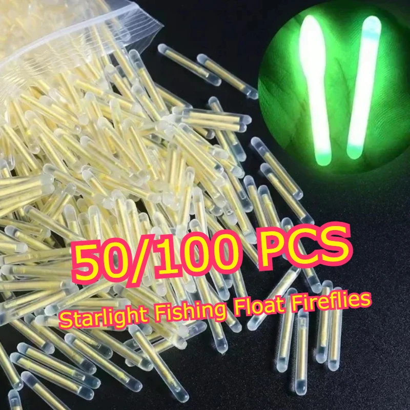 50/100PCS Starlight Fishing Light Stick Fireflies 2.2-4.5 mm Fishing Float Rod Light Luminous Sticks Fishing Tackle Accessories