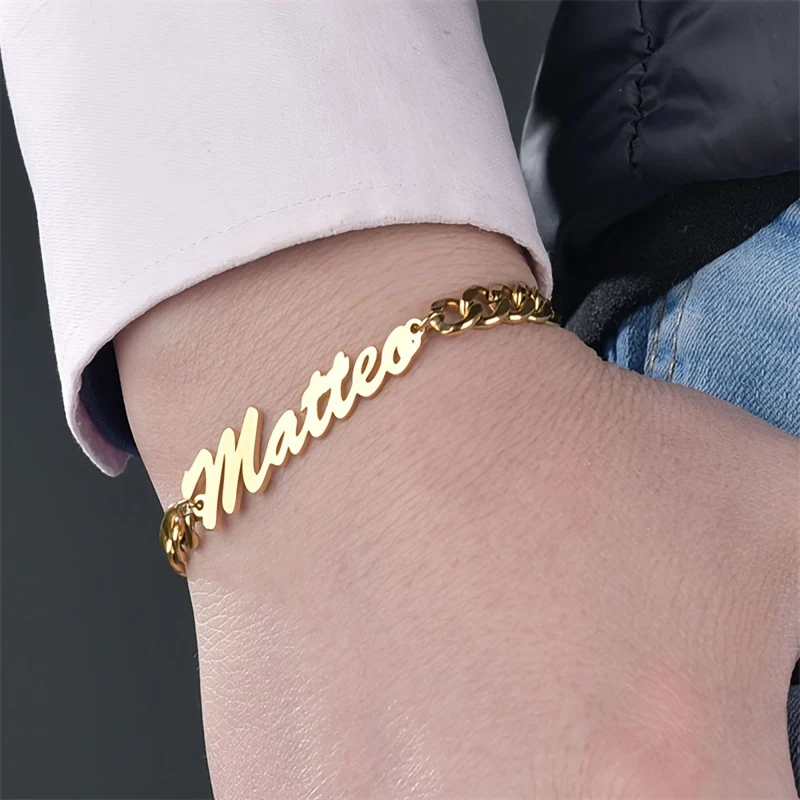 

Custom Name Bracelet For Men Custom Stainless Steel Jewelry Personalized Cuban Chain Bracelets And Bangles Gift For Boyfriend