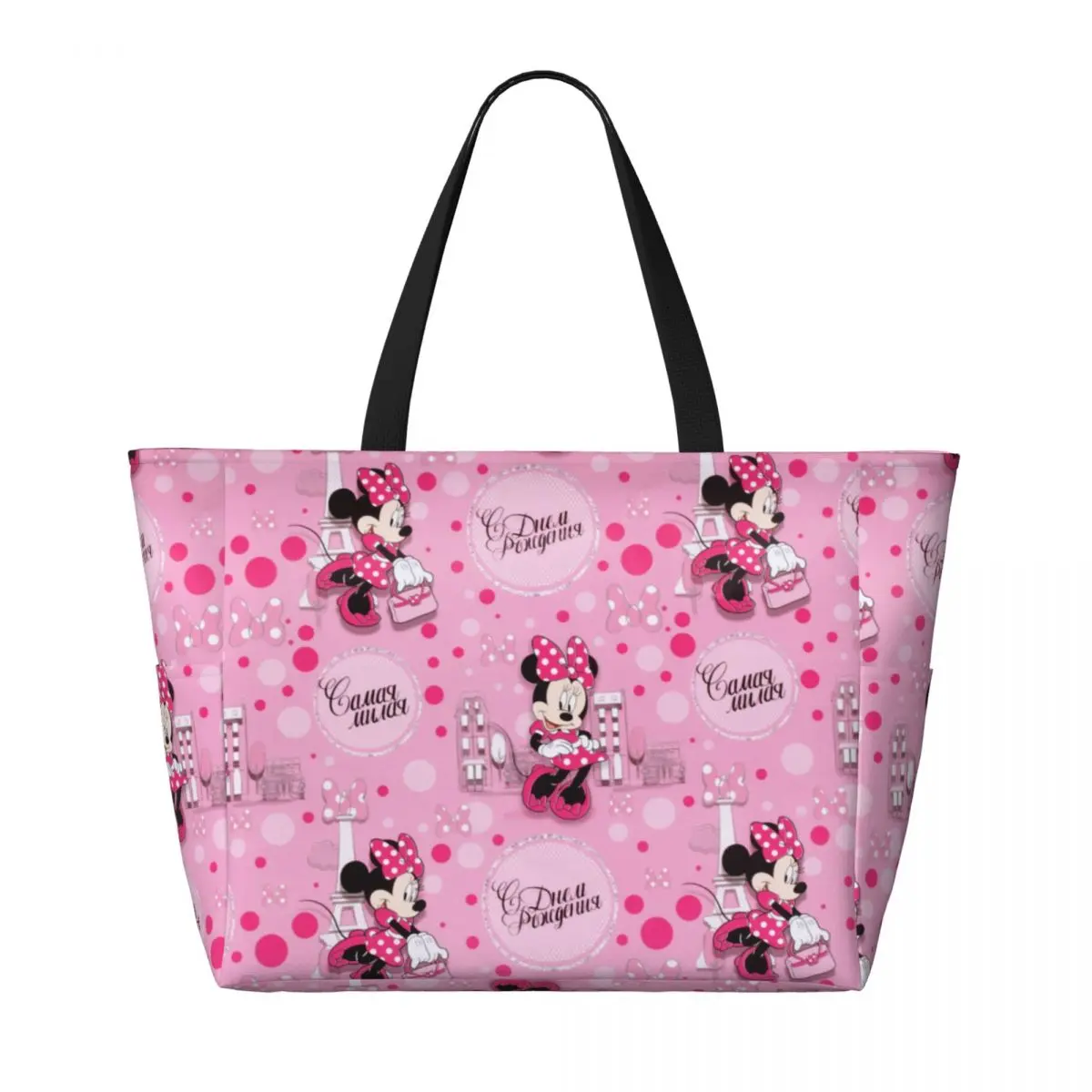 Custom Cartoon Minnie Mouse Groceries Shopping Tote Bags Women Large Capacity Comics Gym Beach Travel Bags