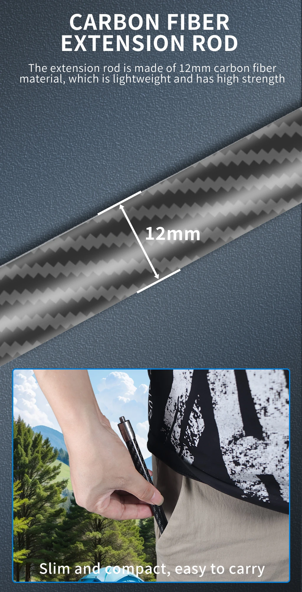 Carbon Fiber Extend Pole 1/4 Selfie Stick 12mm Unsichtbare Stange für Gopro DJI OSMO 360 Insta360 Kamera Helm einbeinstativ Verlängerung Arm – Detail 2