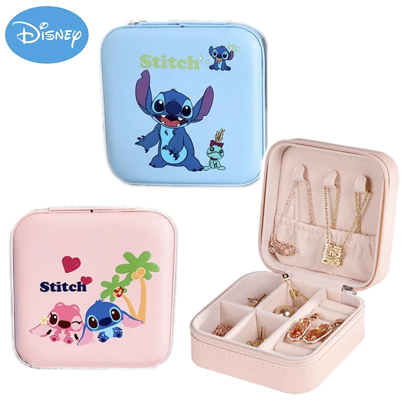 Disney Stitch Jewelry Storage Box Catoon Multifunctional Necklace Ring Accessories Storage Box Zipper Organizer for Women