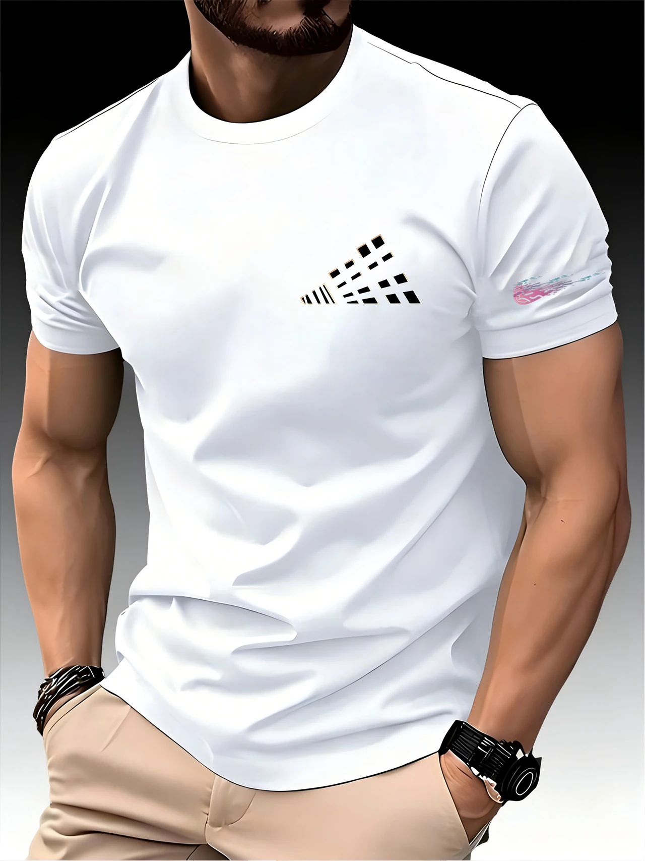 

New Casual Round Neck Running T-shirt Men Summer Thin Top print Quick Dry Short Sleeve Breathable Fitness Sports T-shirt Wear ﻿