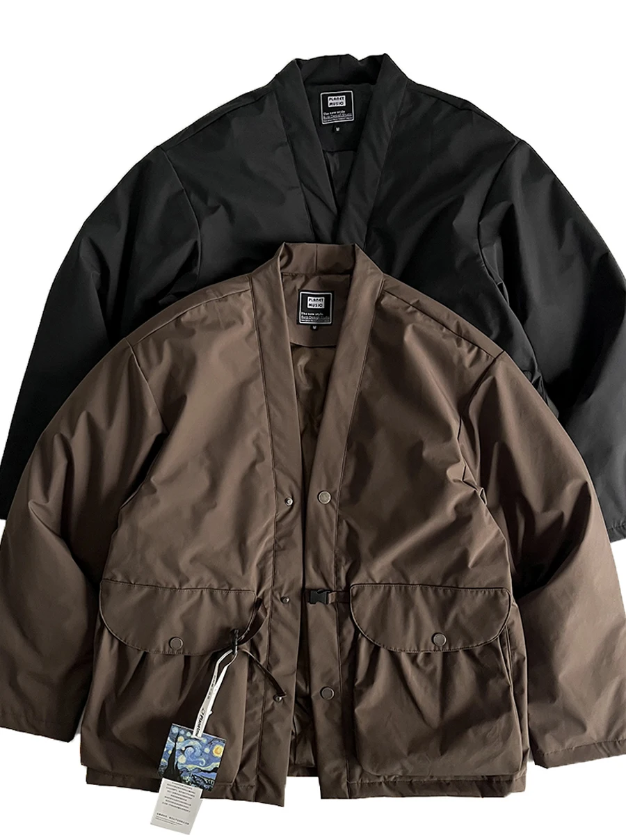 

Мужская утепленная куртка из японского пуха (90% пуха), без воротника, свободный крой, для работы и повседневной носки, молодежная модная повседневная одежда