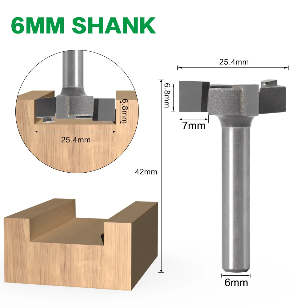 

1PC 1/4" 6.35MM 6MM Shank Milling Cutter Wood Carving 3 teeth T-Slot Router Bit Straight Edge Slotting Milling Cutter Handle