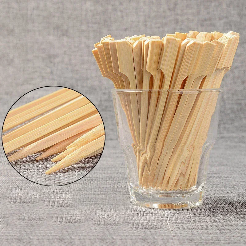 100Pcs Disposable Bamboo Sticks with Handle Barbecue Tools Natural BBQ Bamboo Skewers Outdoor Camping Party Cuisine Accessoires