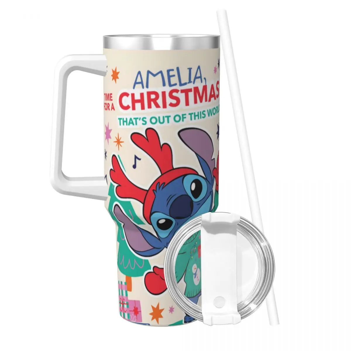 Lilo & Stitch Christmas Tumbler Cute Kids Disney Cold and Hot Water Bottle Leakproof Stainless Steel Coffee Mug Custom Car Mugs