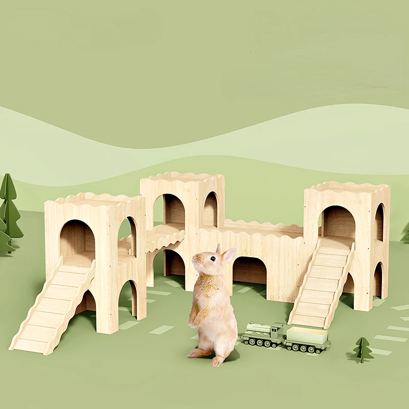 Rabbit Castle Boring Toy Wooden Pet Rabbit Pygmy Rabbit Maze Shelter Tunnel Rabbit Supplies