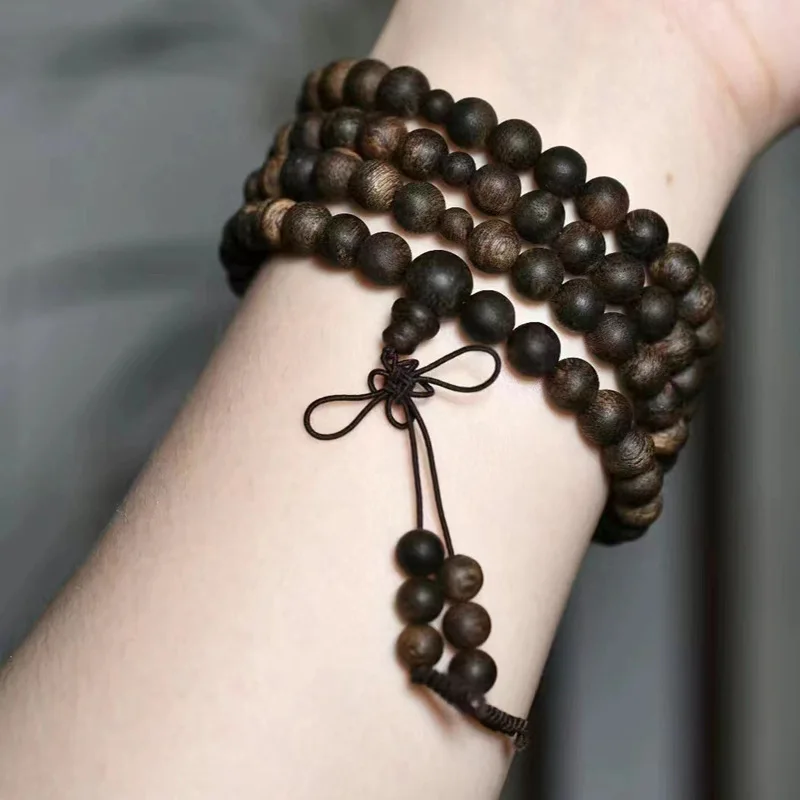 Perilla de aceite negra que se hunde Natural, pulsera de incienso que se hunde de Zhuang Qinan, 108 cuentas de ajedrez, cuentas de Buda Nan, pulsera de juego para hombres y mujeres