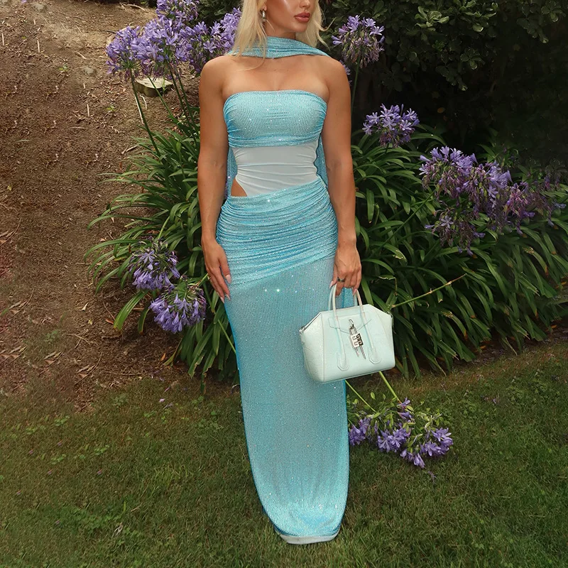 iny Strapl Vaion Dr High Waist Polyester Thiened No Sve Couple's Fitted Gown European Sle Autumn Collection