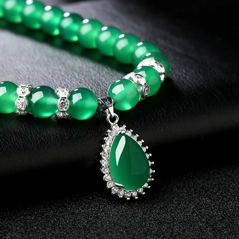 

Agate Two-Piece Set Women Silver Clavicle Chain Necklace Pendant