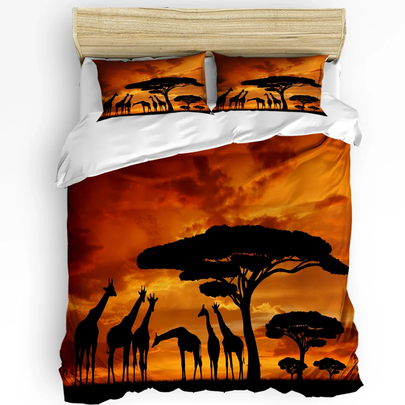 

Africa Giraffe Tree Silhouette Dusk Duvet Cover Bed Bedding Set Home Quilt Cover Pillowcases Bedroom Bedding Set No Sheet