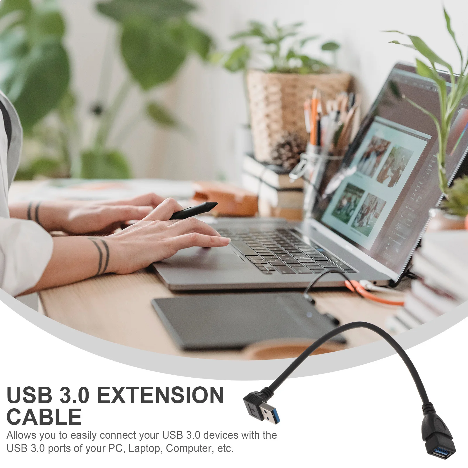 

USB 3.0 Female to Male Extension Cable Right Angle Upward USB A Adapter for Computer Port Expansion and Desk Organization
