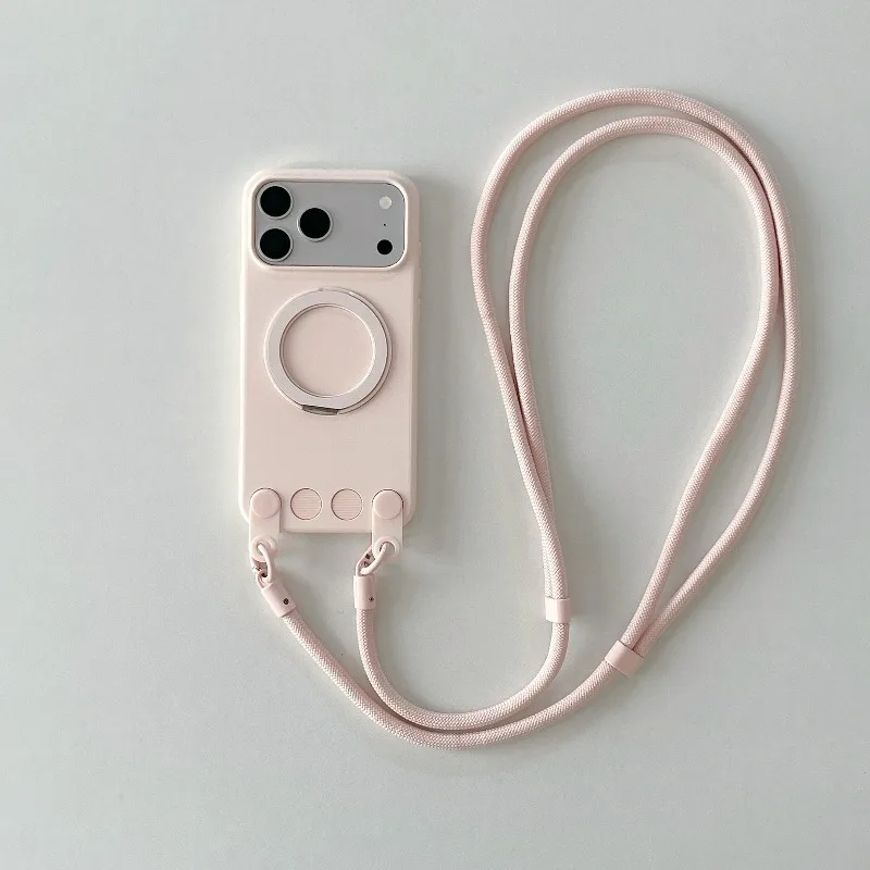 Removable Thick Crossbody Strap Anti-Loss Cord Liquid Silicone Case For iPhone 17 13 14 15 16 Pro Max Shockproof Bumper Cover view 4