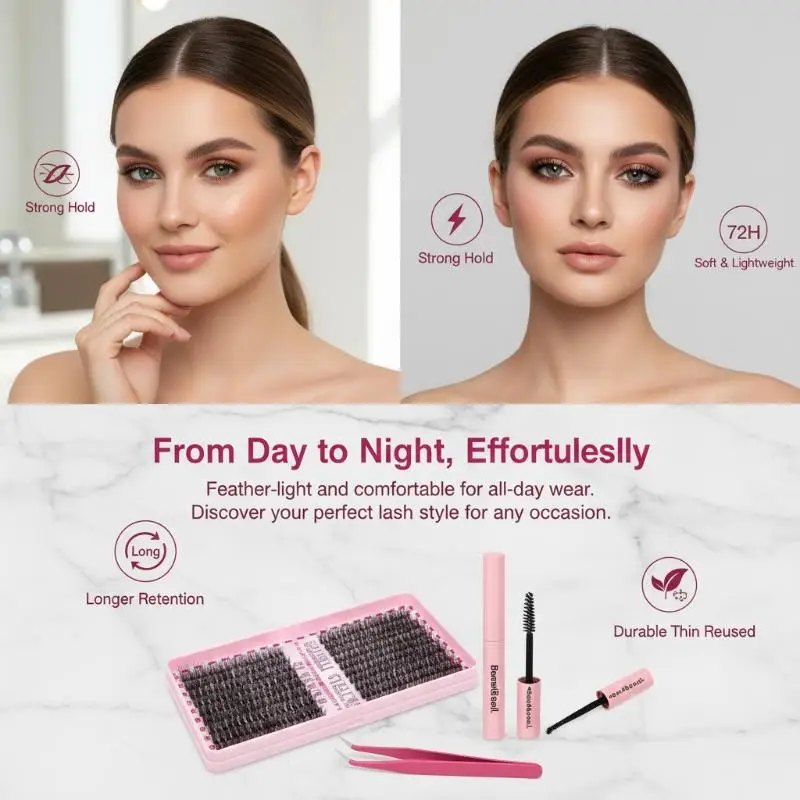 Lash Bond ASend Seal Eyelash Clusters Lasting Double-Ended Fixed Eyelash Glue Remover Tweezers Kit Eyelash Curler Brush Kit Tool