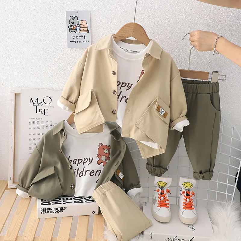 

Boys Clothing Sets Spring Autumn 2025 Children Fashion Coats T-shirts Pants 3pcs Cotton Suit For Baby Outfits Kids Tracksuits 5Y