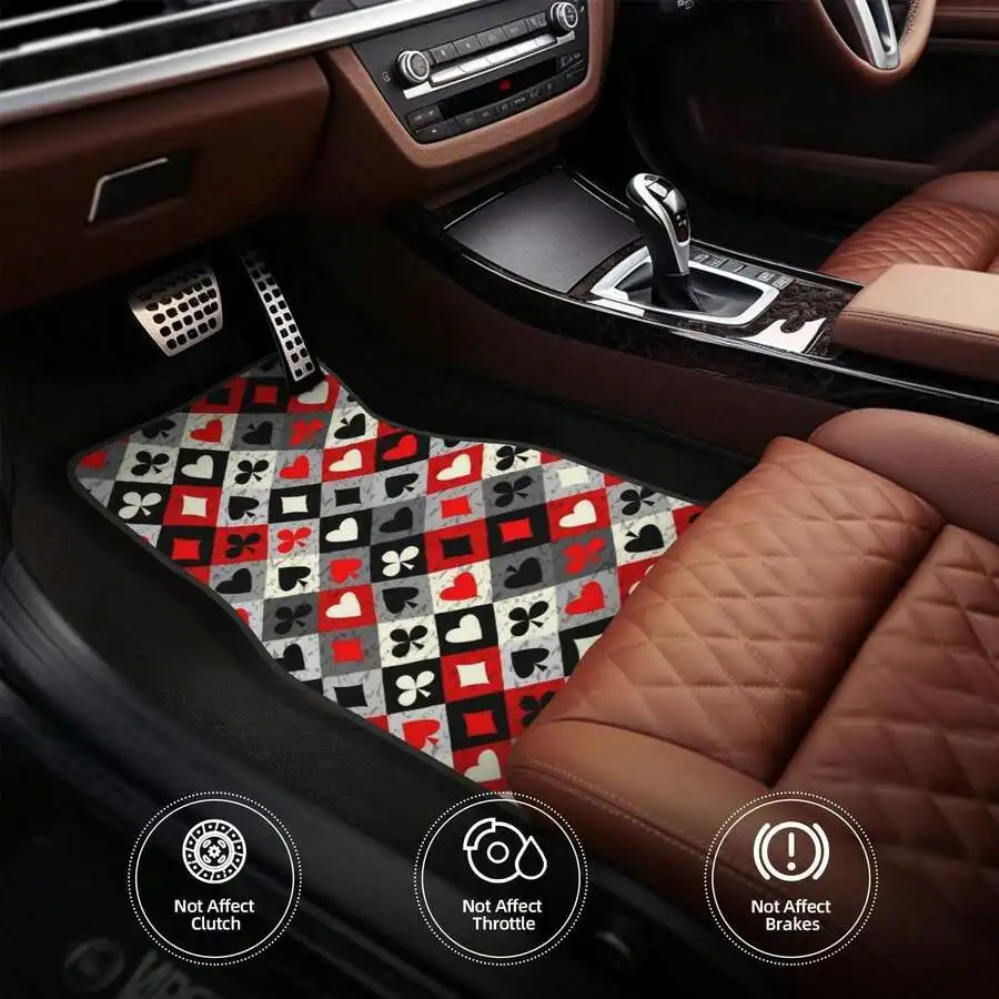 4pcs Card Symbols Pattern Car Floor Mats - Stylish & Durable, Stain-Resistant, Anti-Slip, Easy Clean, Universal Fit For All