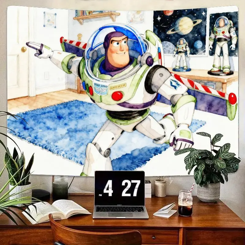 

1PC Disney Pixar Buzz Lightyear Watercolor Tapestry Space Ranger Wall Art Kids Room Decor Gift for Toy Story Fans
