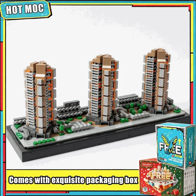 1410PCS Modern City Riverside High Rise Apartment Tower MOC Model Building Blocks Custom Puzzle DIY Assembly Display Toy Gifts