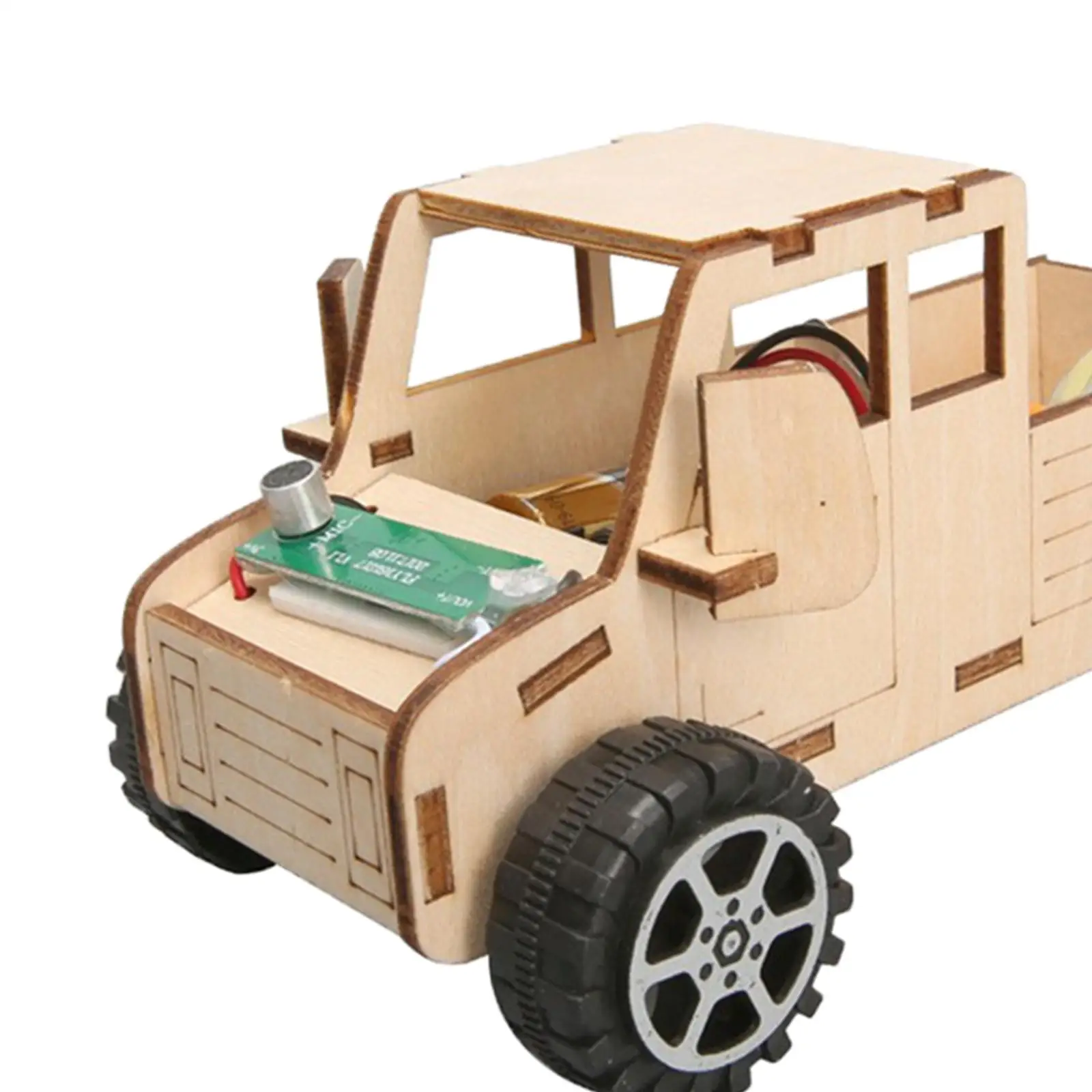Science Car Model Toy Assemble Educational Scientific Experiment Wooden Voice Control Car for Kids Unisex Physical Activity