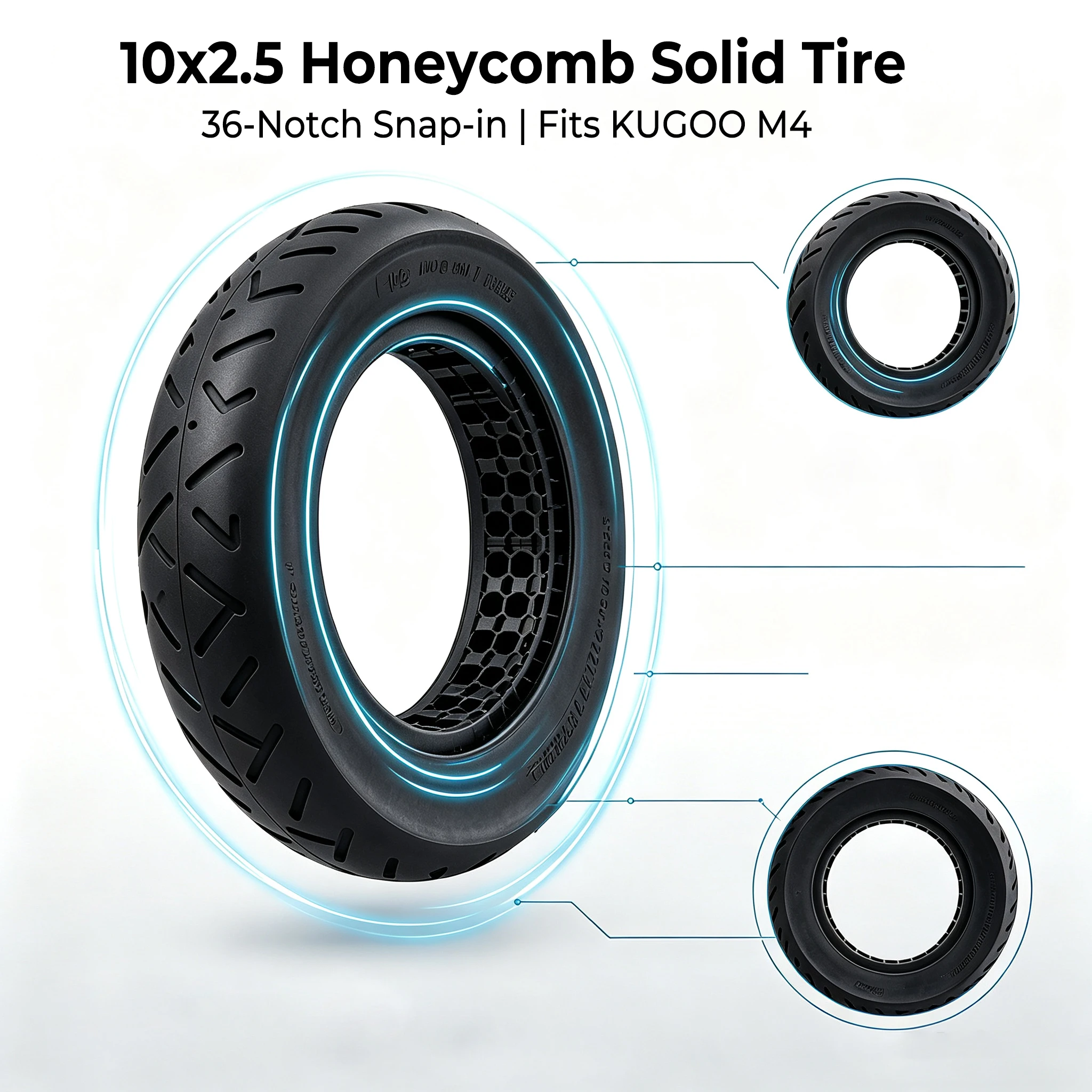 10x2.5 Honeycomb Solid Tire High‑Grip V‑Shaped Tread Non‑Pneumatic Damping Tyre for Kugoo M4 Electric Scooter Replacement Parts