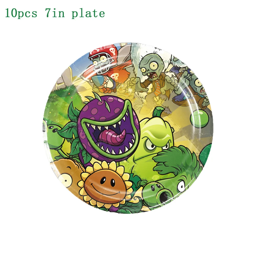 KAYOU Plants vs. Zombies Game Party Disposable Cup Plate Napkin Tablecloth Balloon Cake Topper Kids Birthday Party Decorations